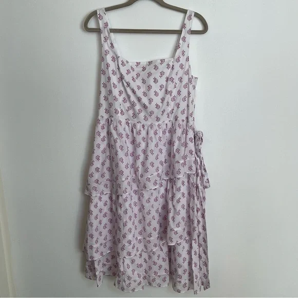 J. Crew Lavender Cotton Sz12 Asymmetrical Floral Ruffles Tiered Dress Cotton NWT - Picture 1 of 17